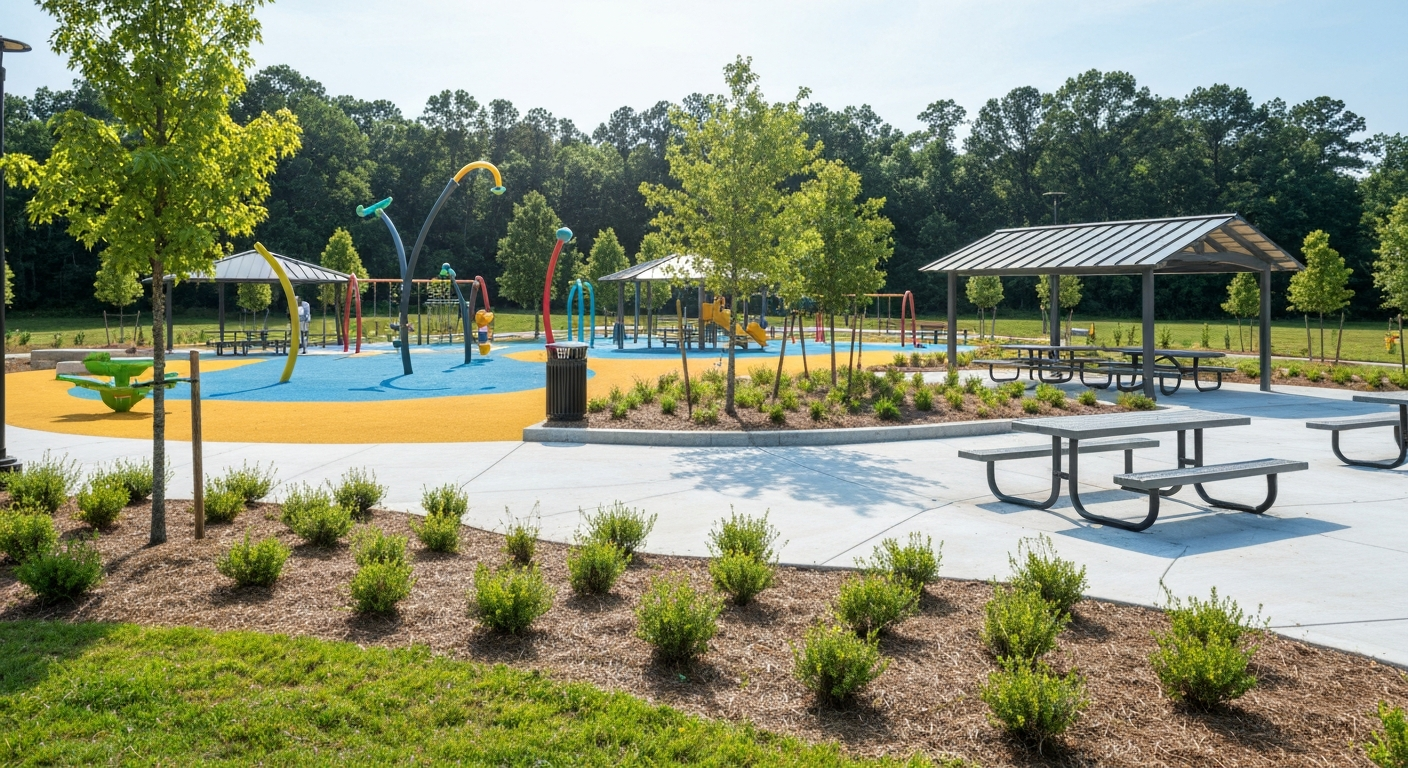 downtown-waxhaw-nc-park-tlg Downtown Waxhaw NC park: modern playground and splash area