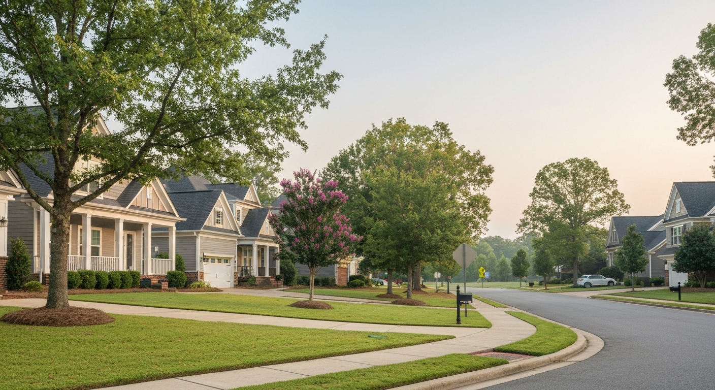 Indian land sc schools: a 2026 relocating buyer's guide 1 Tree-lined neighborhood streetscape near indian land sc schools attendance zones
