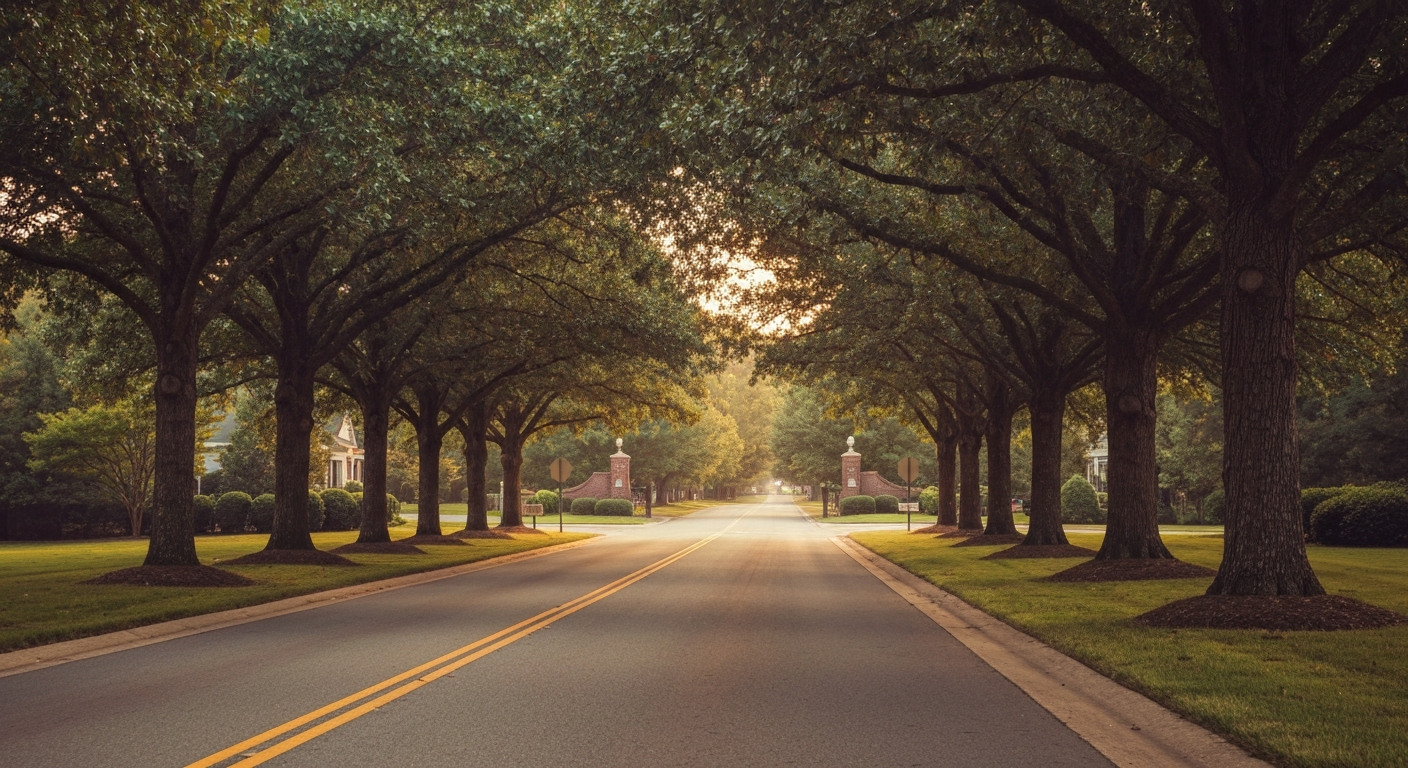 living-in-weddington-nc-tlg Living in Weddington NC: country road with mature hardwood trees