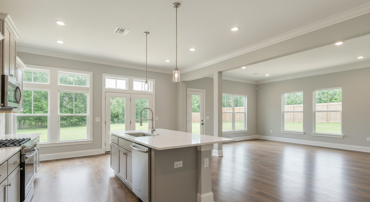 New construction homes in monroe nc: 7 active builder communities and what to expect in 2026 1 Open concept kitchen interior in a new construction home in monroe nc with natural light