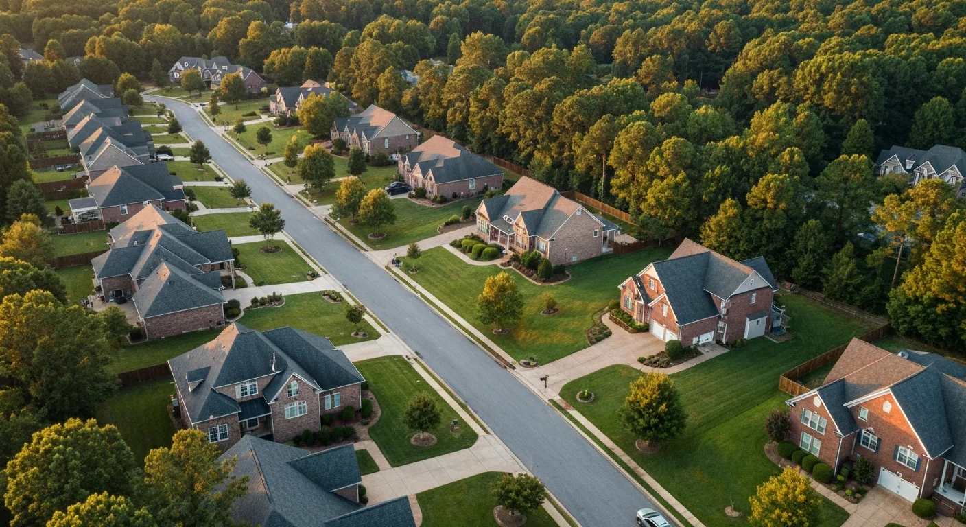best-neighborhoods-in-fort-mill-sc-featured Best neighborhoods in Fort Mill SC aerial view of tree-lined master-planned community streets