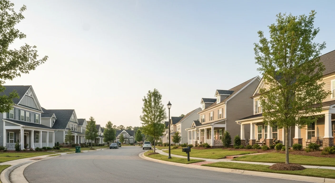 Best neighborhoods in fort mill sc: where relocating buyers are choosing to land 2 Residential street in one of the best neighborhoods in fort mill sc with craftsman homes and sidewalks