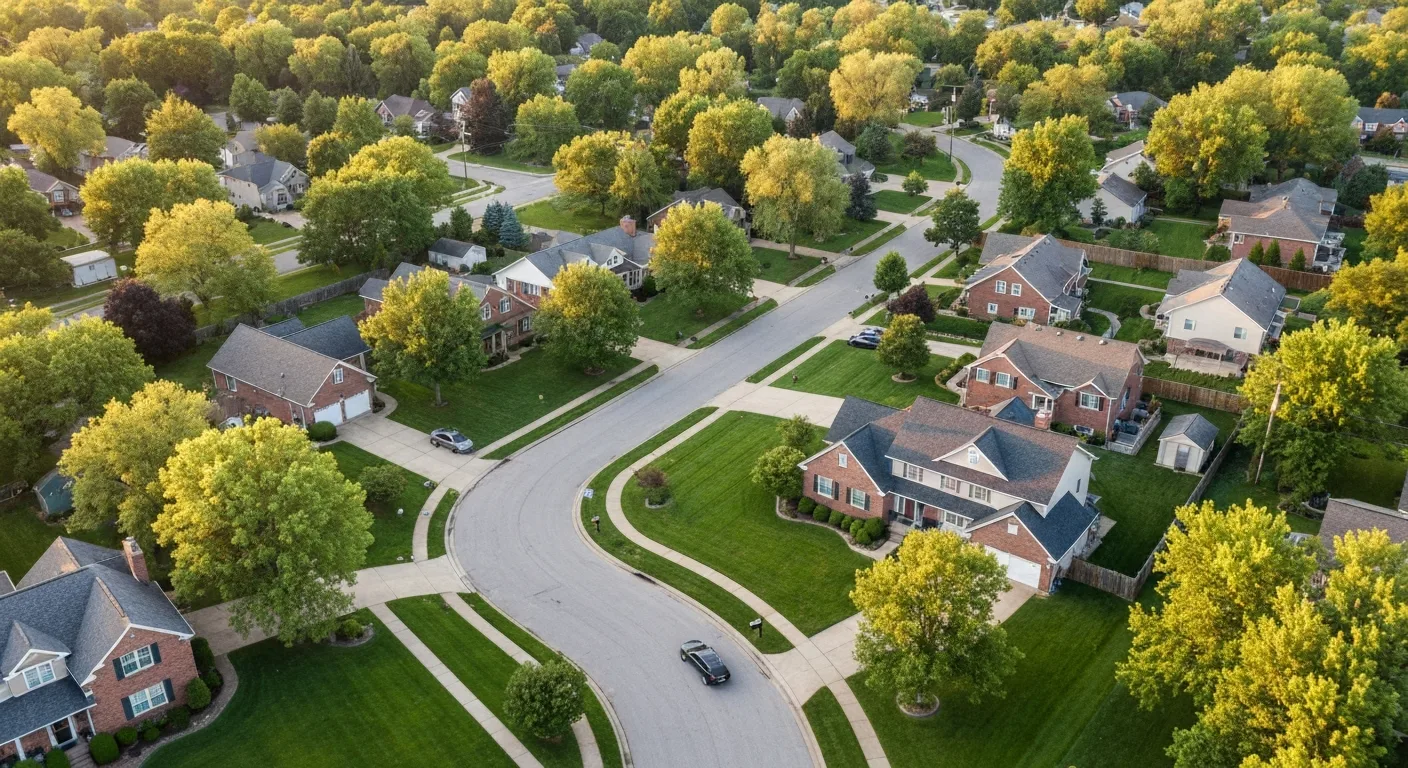 fort-mill-sc-housing-market-featured Aerial view of a Fort Mill SC housing market neighborhood of newer single-family homes