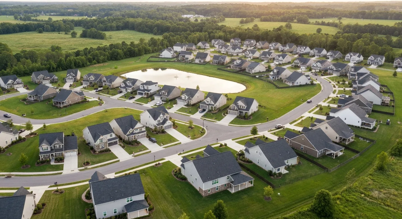 Aerial view illustrating the cost of living in Indian Land SC suburban community