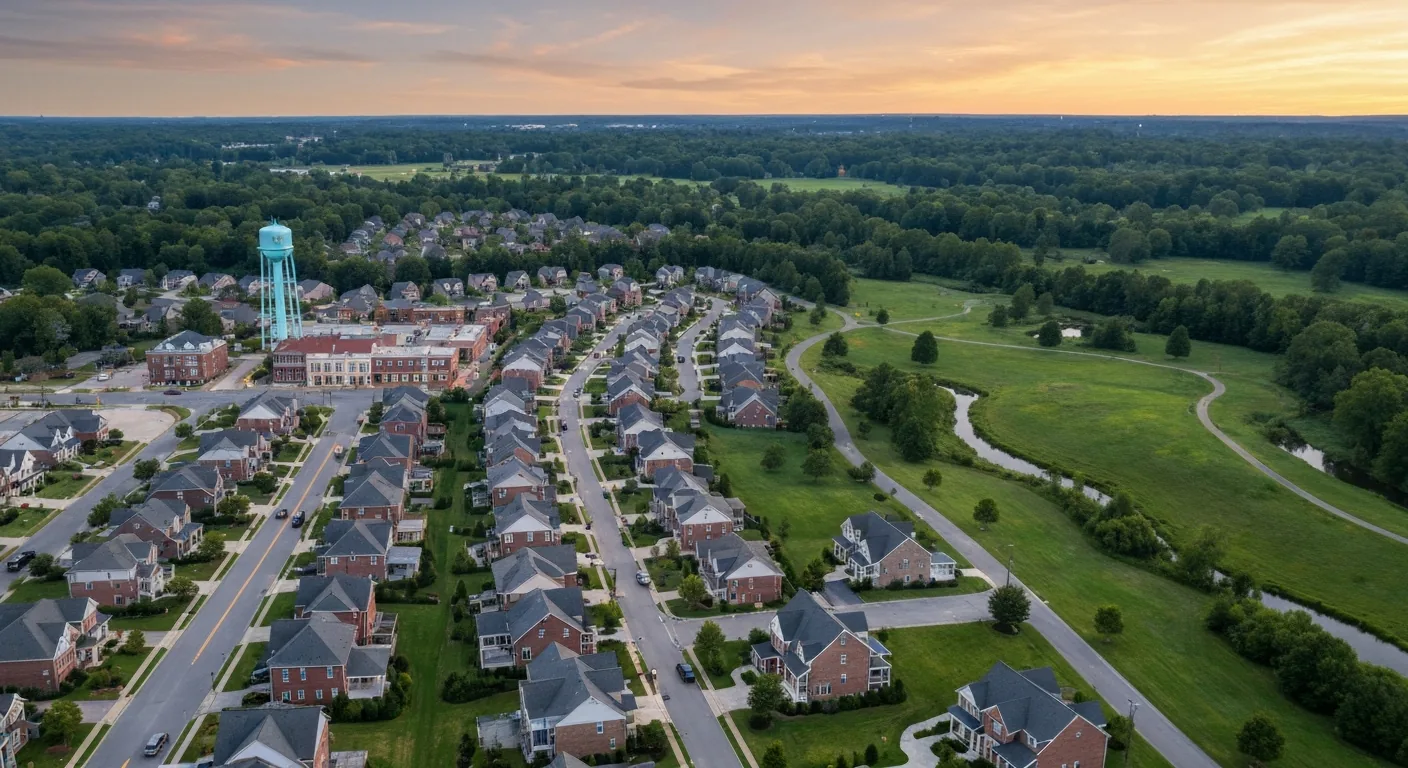 indian-land-sc-vs-fort-mill-sc-featured Indian Land SC vs Fort Mill SC aerial view of neighboring Charlotte area suburbs at golden hour