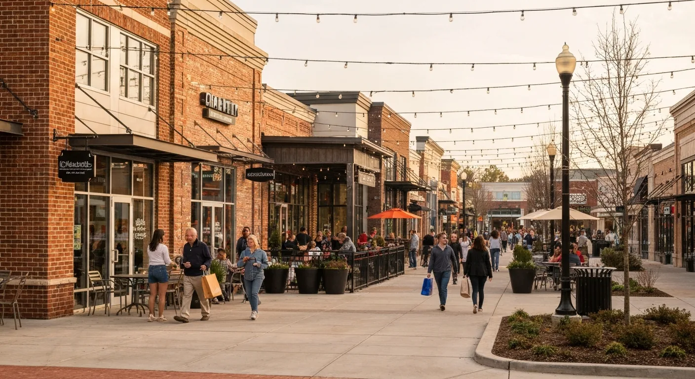 Indian land sc vs fort mill sc: the truth nobody tells relocating buyers 1 Outdoor shopping and dining scene typical of the town centers buyers find on both sides of indian land sc vs fort mill sc