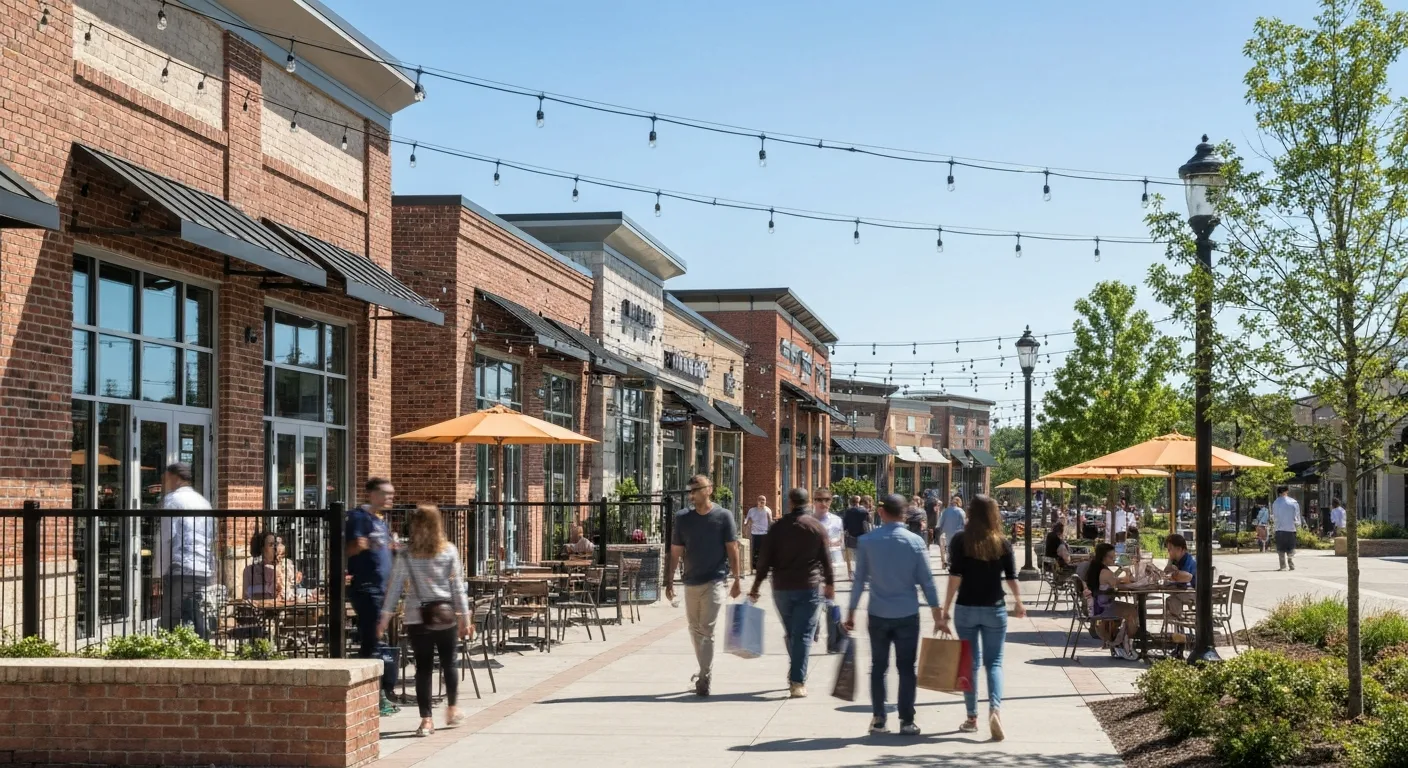 Outdoor town center shopping and dining area in the indian land sc area
