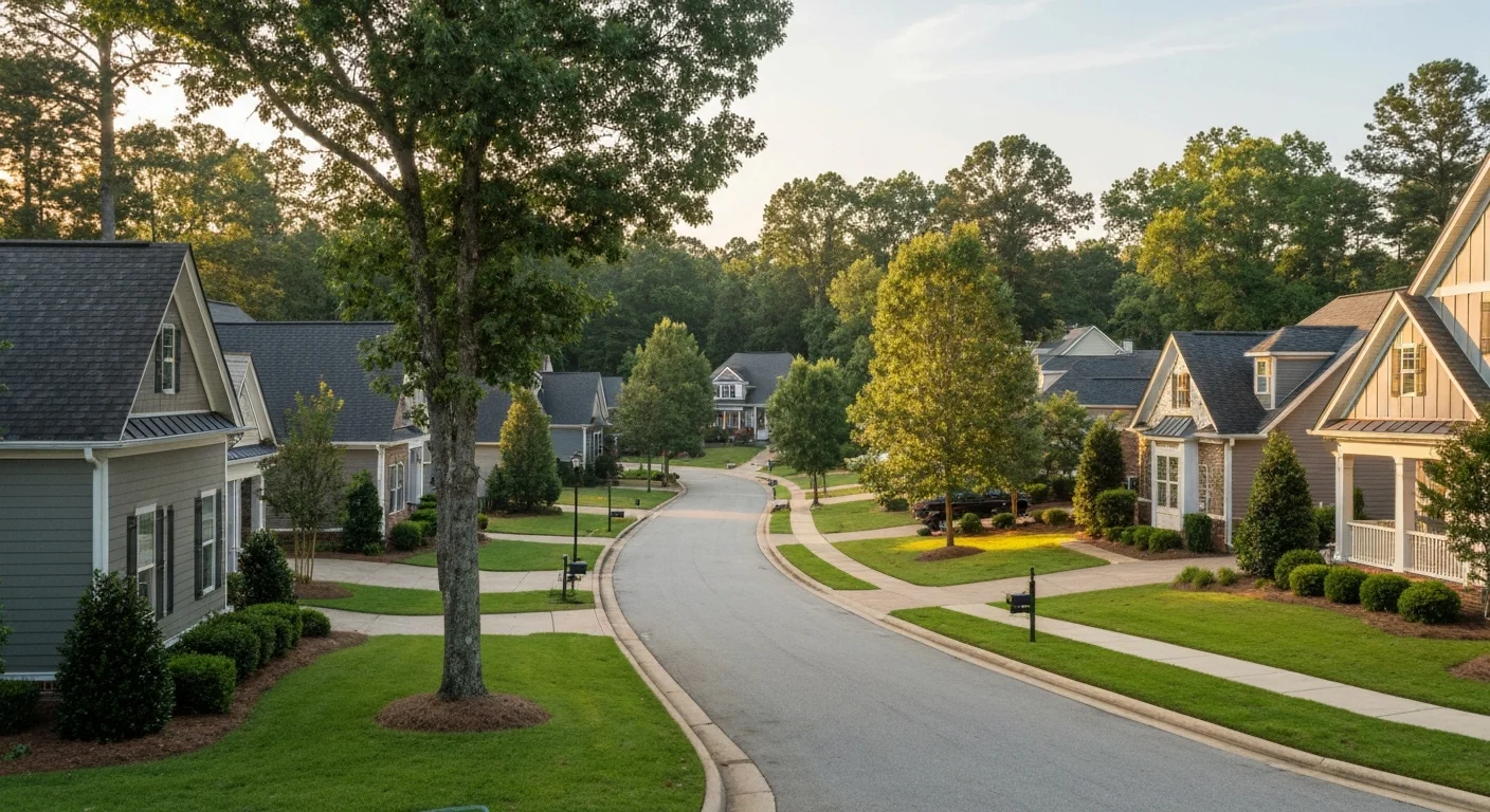 indian-trail-nc-housing-market-featured Indian Trail NC housing market 2026 - suburban neighborhood street with craftsman homes