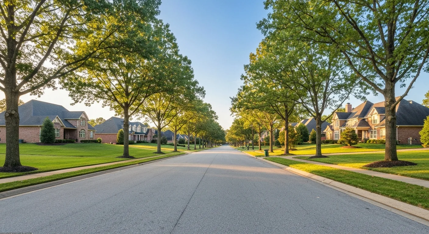 What are the schools like in indian trail nc? A straight-talk ucps guide for 2026 buyers 1 Tree-lined residential street in indian trail nc, a south charlotte suburb served by union county public schools