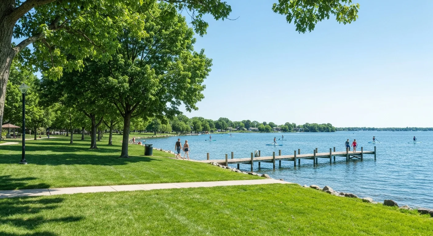 Lakefront park and boat dock in tega cay sc on lake wylie
