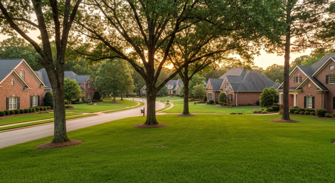 moving-to-north-carolina-checklist-featured Moving to North Carolina checklist, tree-lined Charlotte NC suburban neighborhood at golden hour