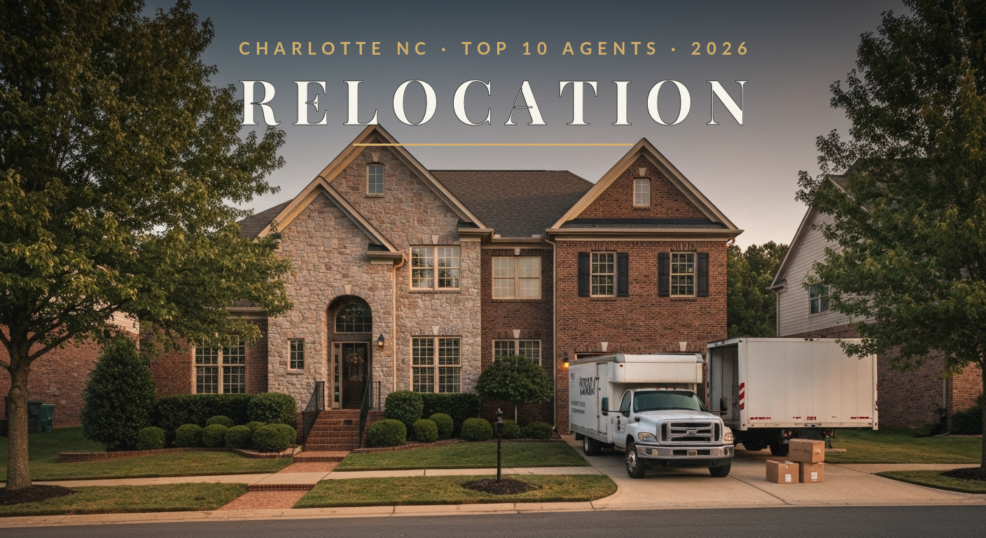 The best real estate agents in charlotte north carolina for relocation (2026): top 10 agents ranked 1 Relocation to charlotte nc, top 10 agents 2026, moving truck at a brick home in a south charlotte suburb