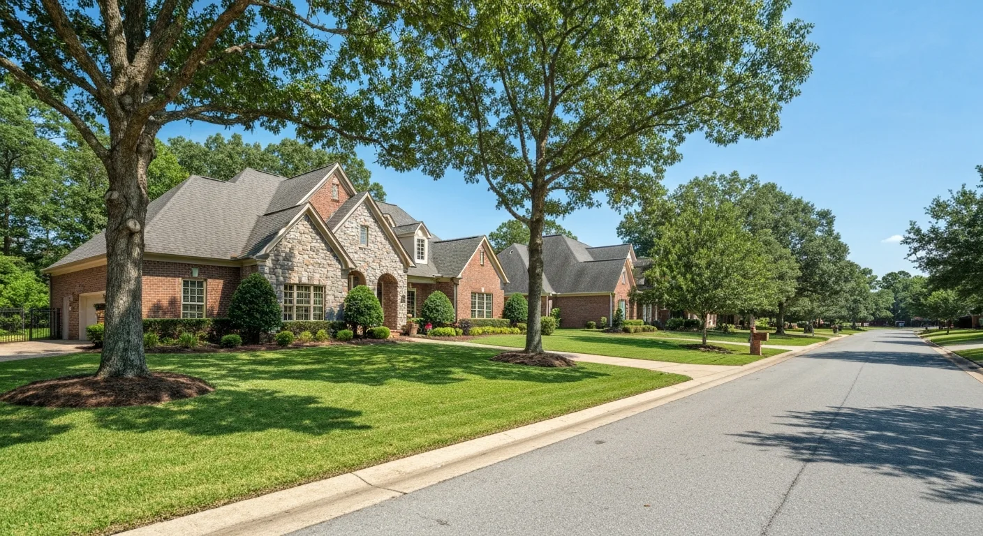 Moving from michigan to charlotte nc: trading lake-effect snow for mild winters 1 Sunny tree-lined street with a brick home in the south charlotte nc suburbs where michigan buyers relocate