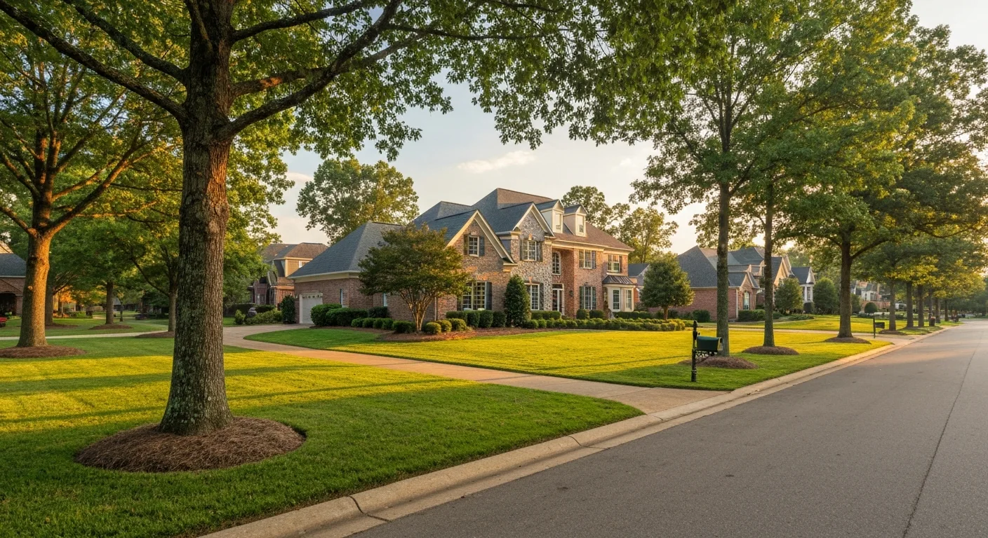 Moving from chicago to charlotte nc: is the trade worth it in 2026? 1 Tree-lined street with a brick home in the south charlotte nc suburbs where chicago buyers often relocate