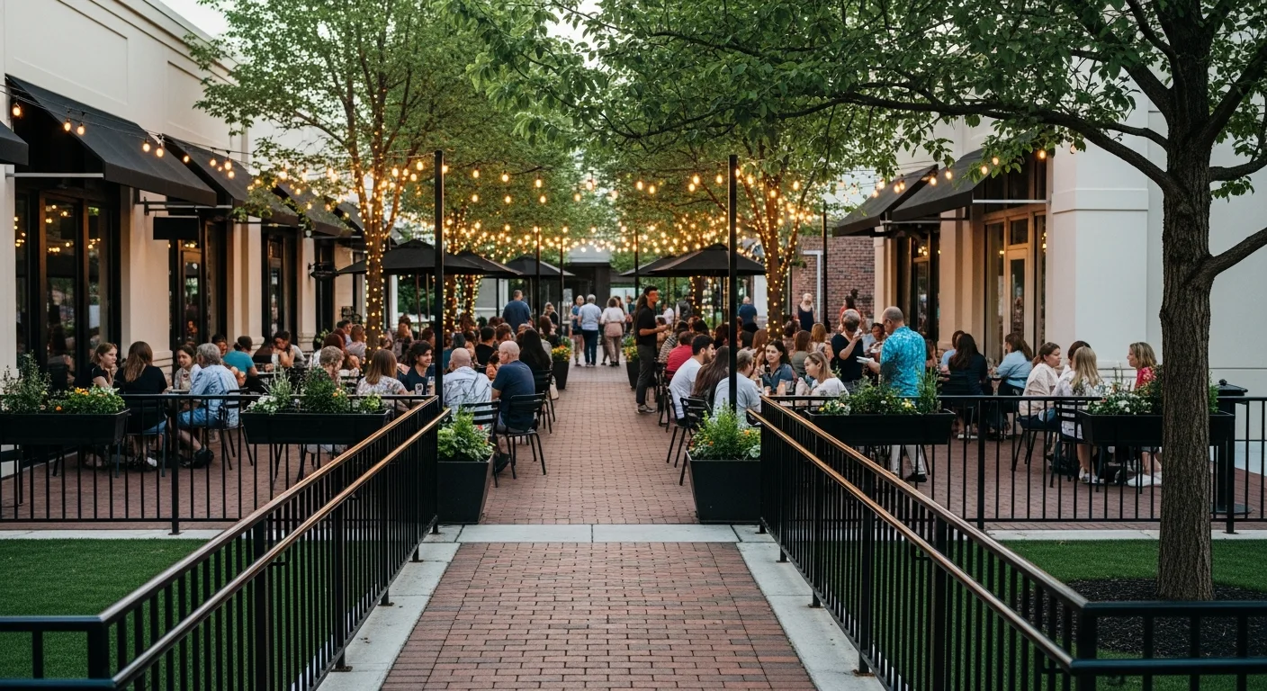 Ballantyne vs waxhaw nc: 7 differences that decide where buyers land 2 Outdoor dining and shopping district in south charlotte on a summer evening near ballantyne and waxhaw nc
