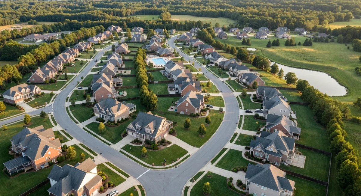 Best neighborhoods in Indian Land SC seen from above at golden hour