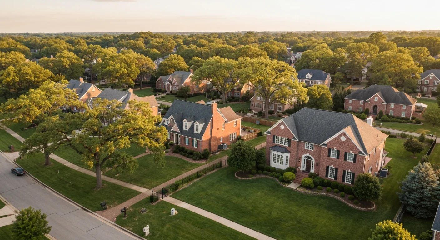best-neighborhoods-rock-hill-sc-featured Best neighborhoods in Rock Hill SC tree-lined established suburban street at golden hour