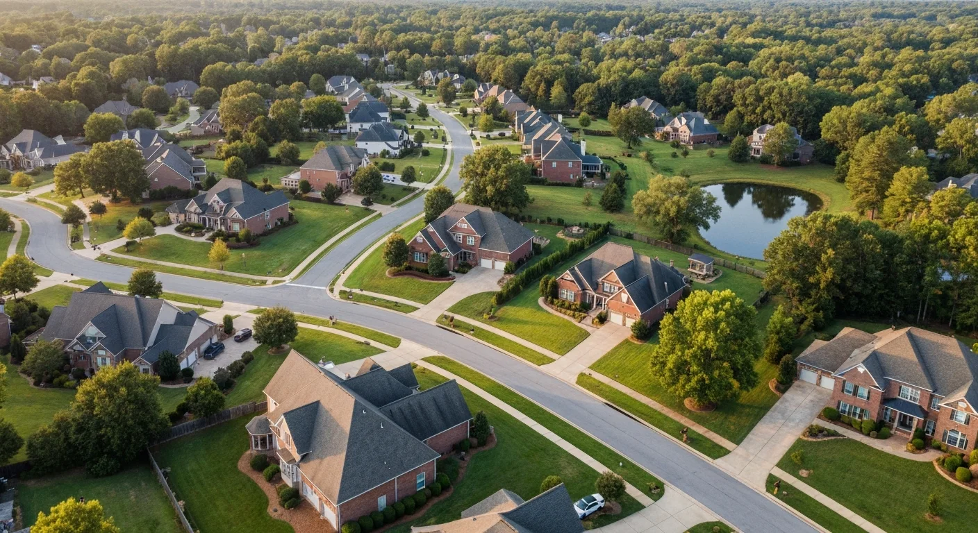 indian-land-sc-safe-featured Is Indian Land SC safe: aerial view of an upscale Indian Land South Carolina residential neighborhood