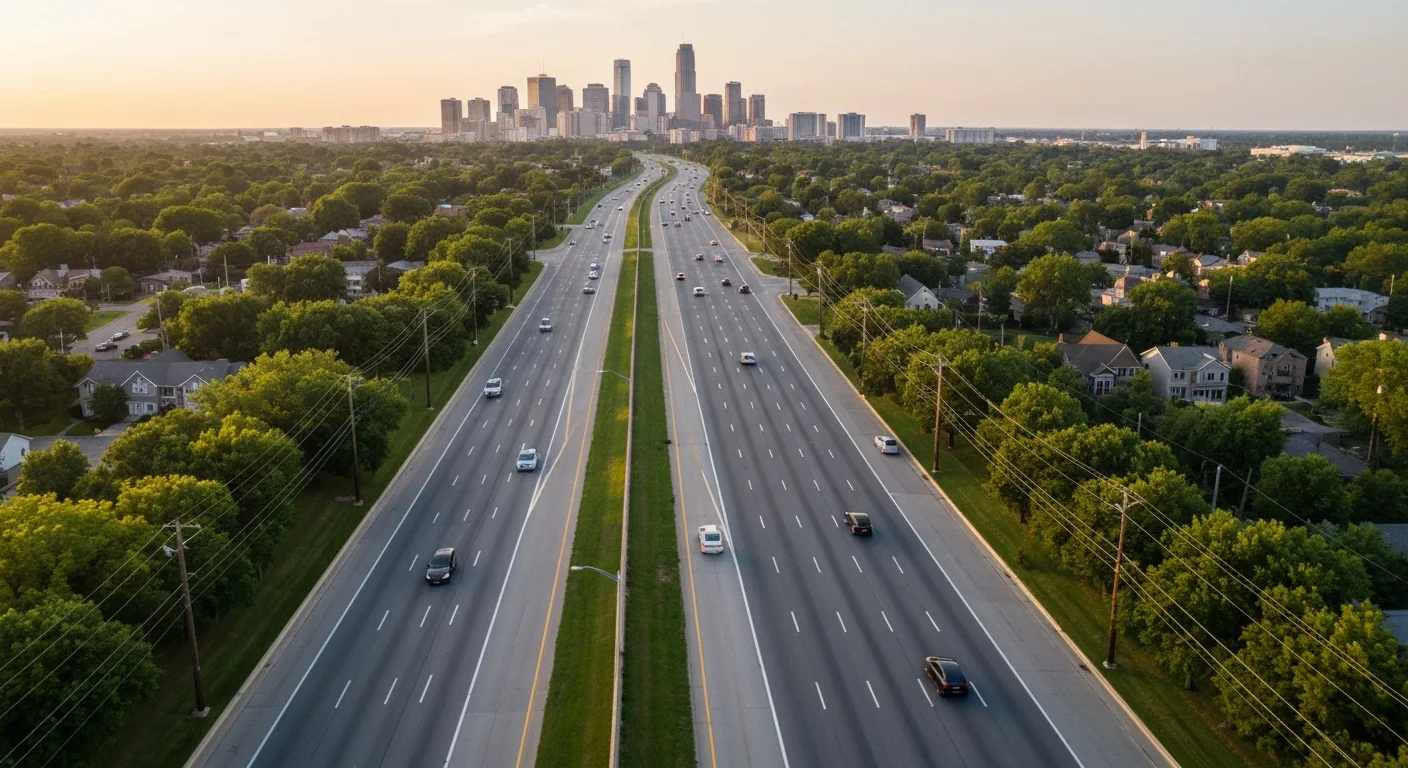 matthews-nc-to-charlotte-commute-featured Matthews NC to Charlotte commute corridor heading toward the uptown skyline at golden hour