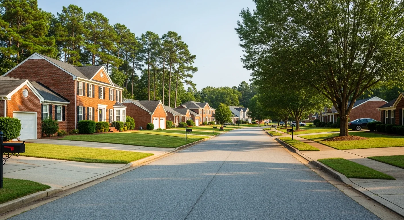 mint-hill-nc-housing-market Mint Hill NC housing market residential street with brick homes