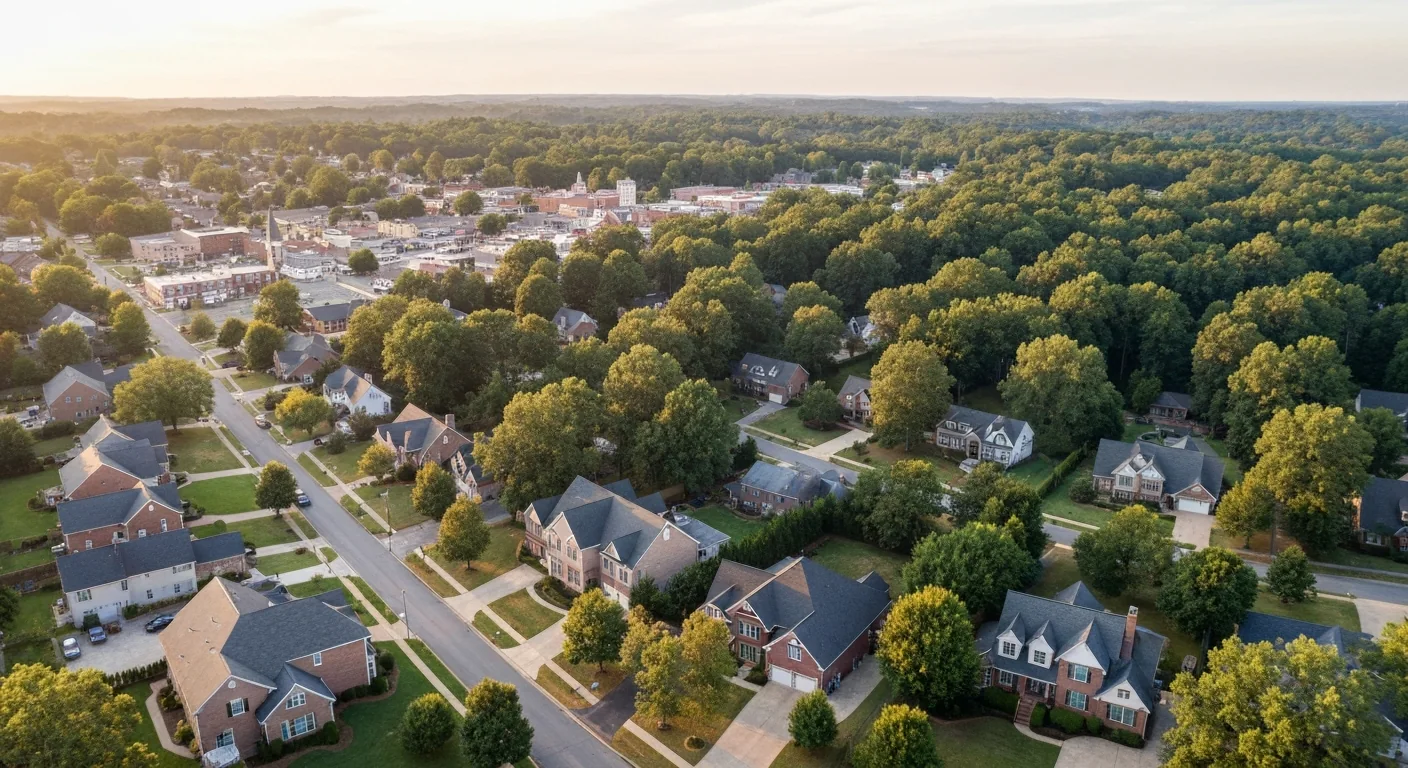 mint-hill-vs-matthews-nc-aerial Mint Hill vs Matthews NC aerial view of an upscale South Charlotte suburban town at golden hour