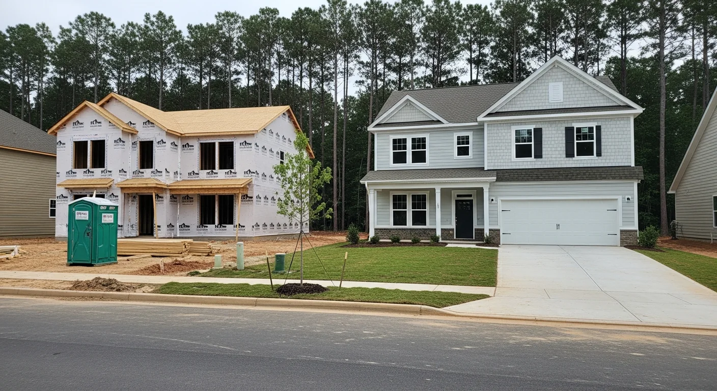 New construction homes in lake wylie sc: which communities are building in 2026? 2 New construction underway in a lake wylie sc community, one home framed and one finished