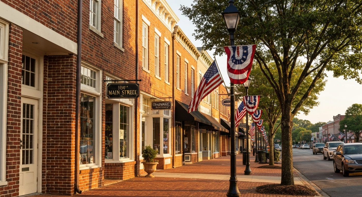 realtor-vs-real-estate-agent-fort-mill-sc-featured Realtor vs real estate agent Fort Mill SC: historic downtown Fort Mill Main Street at golden hour