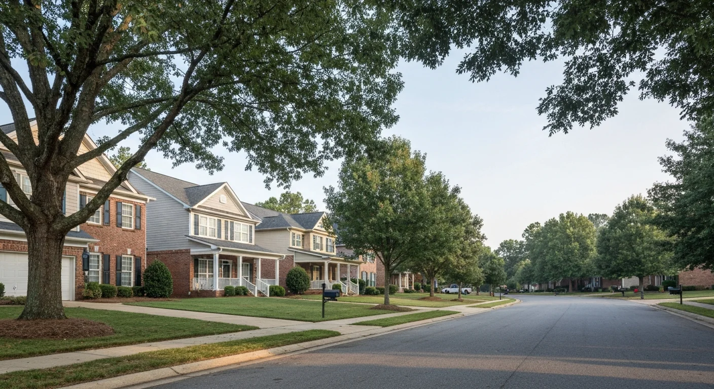 Schools in monroe nc: which schools will your address be zoned for? 2 Tree lined residential street of brick homes in a neighborhood zoned for schools in monroe nc