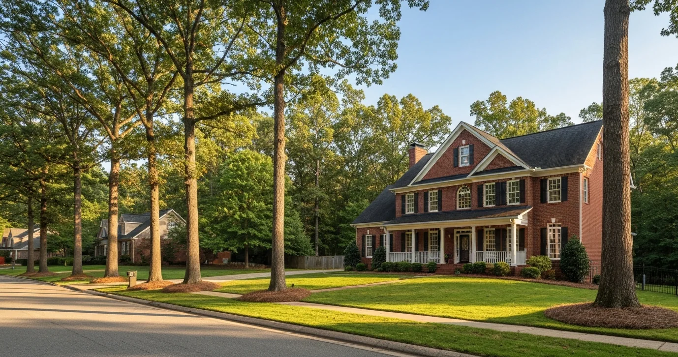 Moving from long island to charlotte nc: 7 tradeoffs buyers weigh first 2 Brick colonial home on a wooded lot on a quiet tree-lined street in a south charlotte suburb