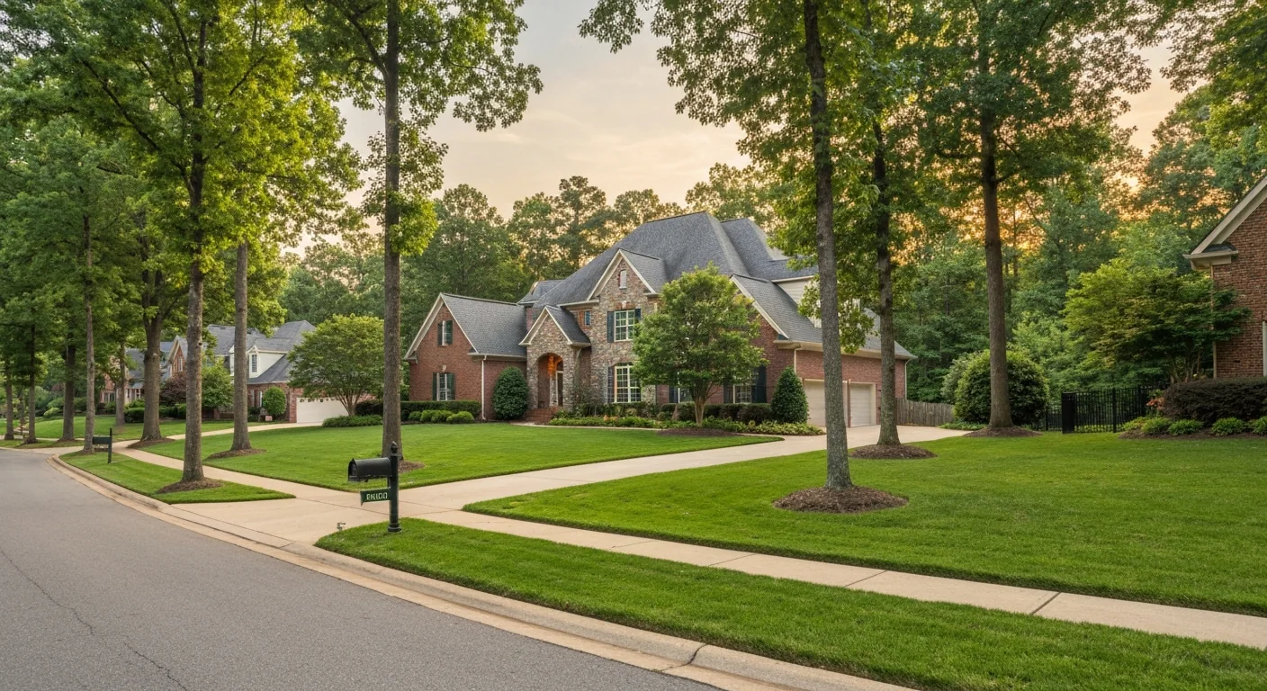 Moving from boston to charlotte: what a northeast buyer gains and gives up 1 Tree-lined south charlotte street with a brick and stone home on a large lot in union county nc