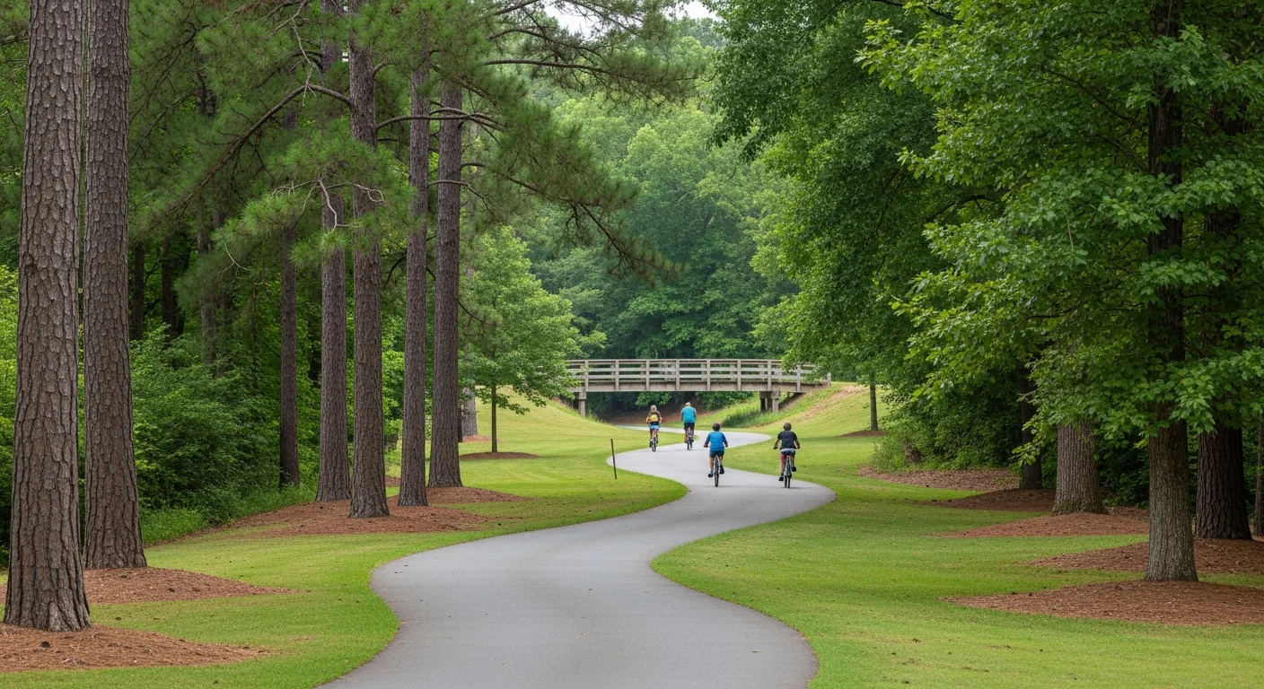Most walkable neighborhoods in ballantyne nc: where can you skip the car? 2 Paved greenway trail and pedestrian bridge near the most walkable neighborhoods in ballantyne nc