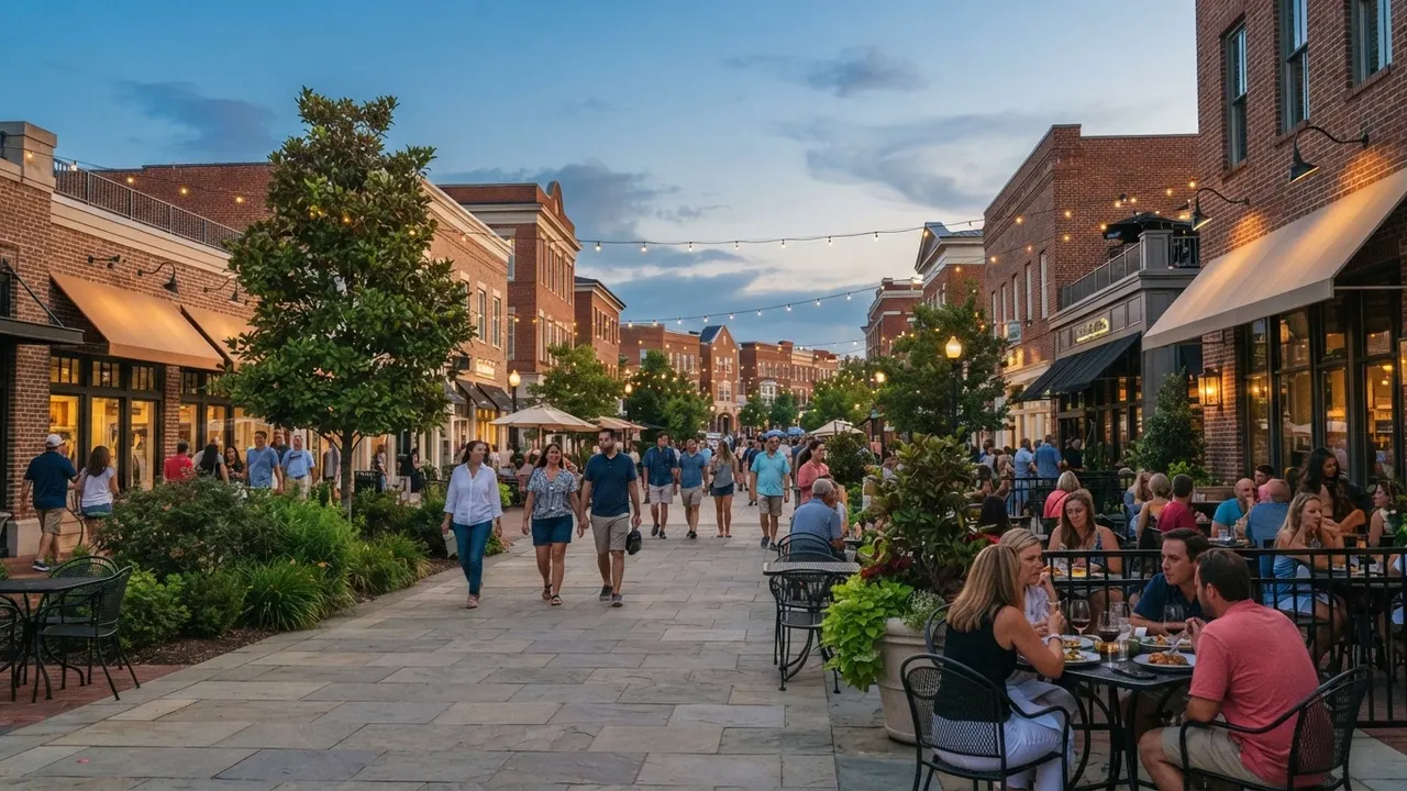 Ballantyne vs weddington nc: what changes when you cross the county line 2 Open air shopping and dining street in ballantyne, the kind of walkable retail weddington nc does not have