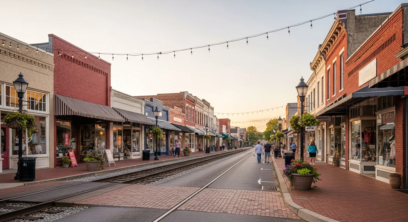 Waxhaw nc safety: what relocating buyers get wrong about the crime numbers 2 Historic downtown waxhaw nc main street with brick storefronts and railroad tracks in a low-crime small-town center