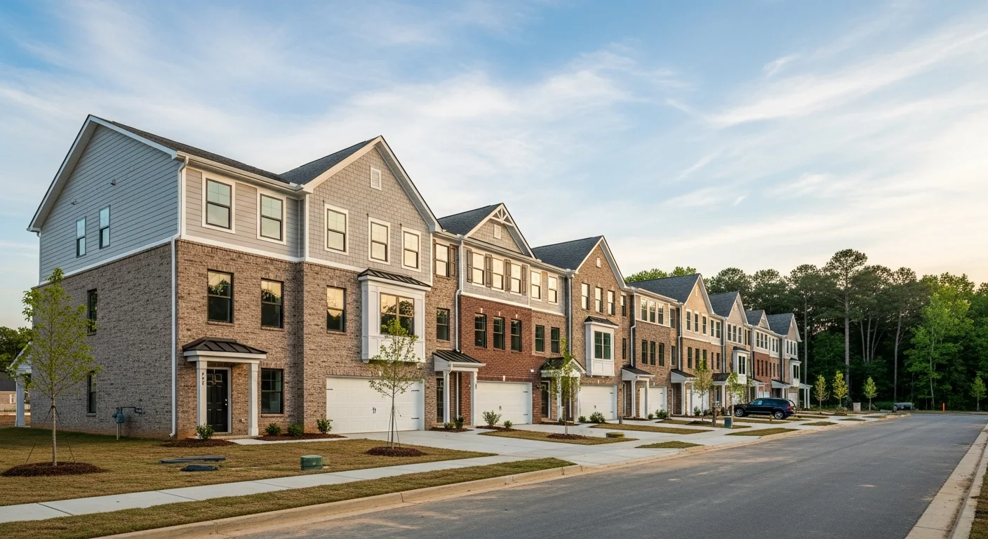 new-construction-homes-in-matthews-nc New construction homes in Matthews NC, a new townhome community with brick facades and two-car garages