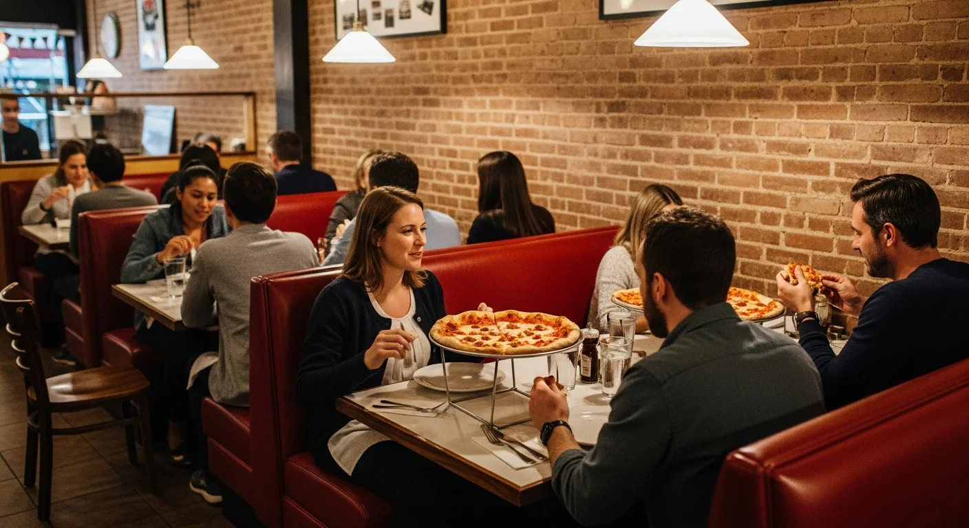 ny-pizzeria-people-featured People enjoying dinner at a New York style pizzeria, authentic New York food near Charlotte