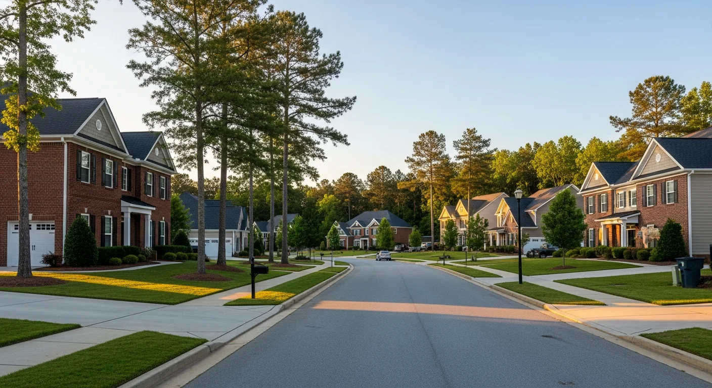 waxhaw-nc-school-district-neighborhoods-featured Waxhaw NC school district neighborhoods with tree-lined street of brick homes near top-rated schools