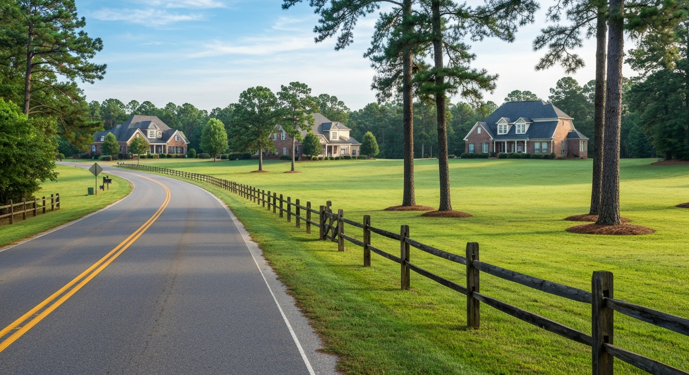 Wesley chapel nc town services: no town police, water, or sewer? What buyers need to know 1 Country road and one acre lots typical of wesley chapel nc town services territory with wells and septic