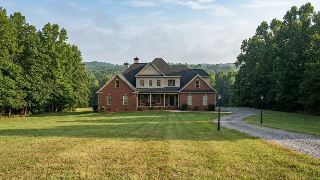 City water in Waxhaw NC: a home on acreage served by a private well and septic system Brick home set back on acreage outside the city water in Waxhaw NC service area, on a private well and septic system