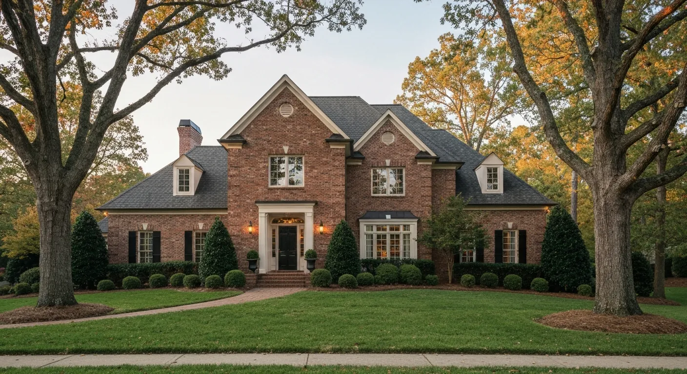 Homeowners Insurance Near Charlotte Nc Featured Homeowners insurance near Charlotte NC brick home in South Charlotte suburb at golden hour