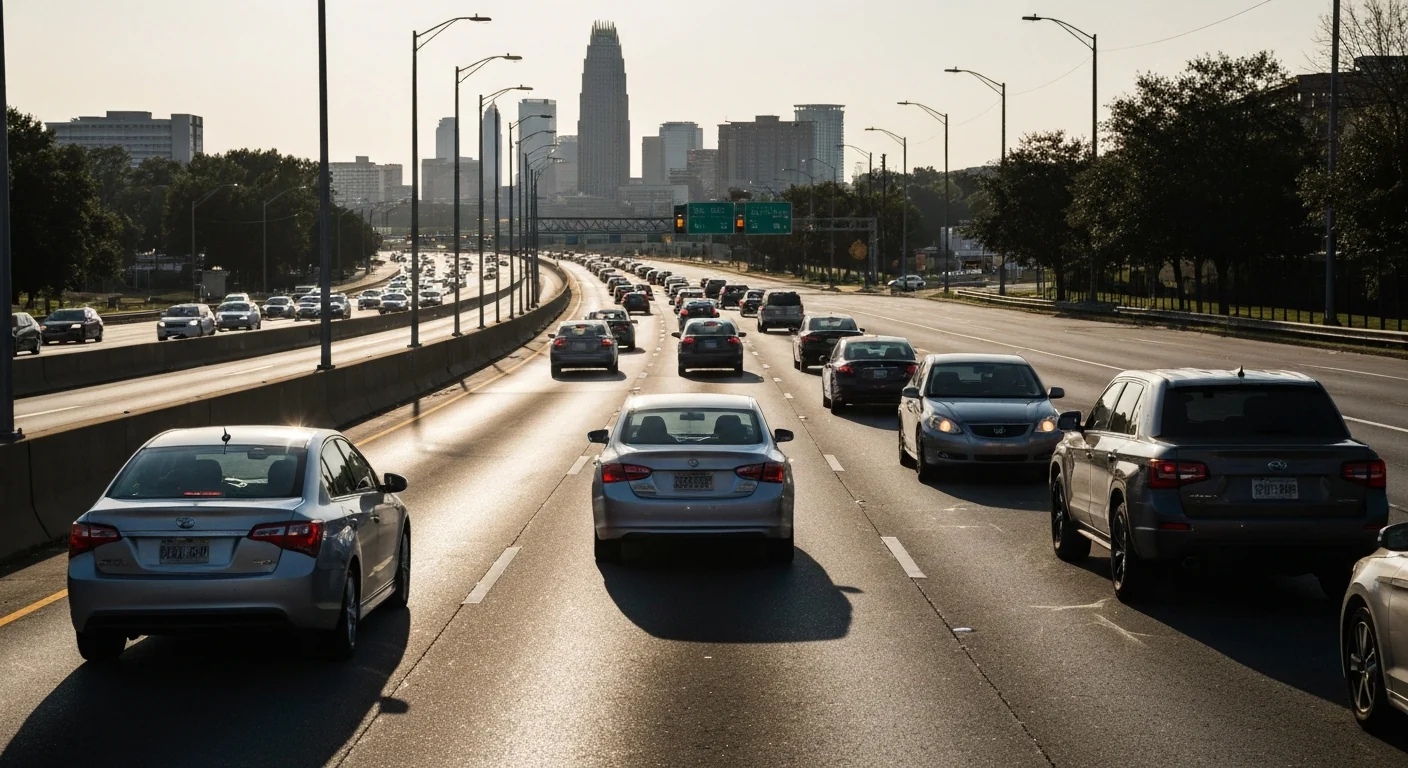 Reasons Not To Move To Charlotte Nc Tlg Reasons not to move to Charlotte NC: city traffic at sunset
