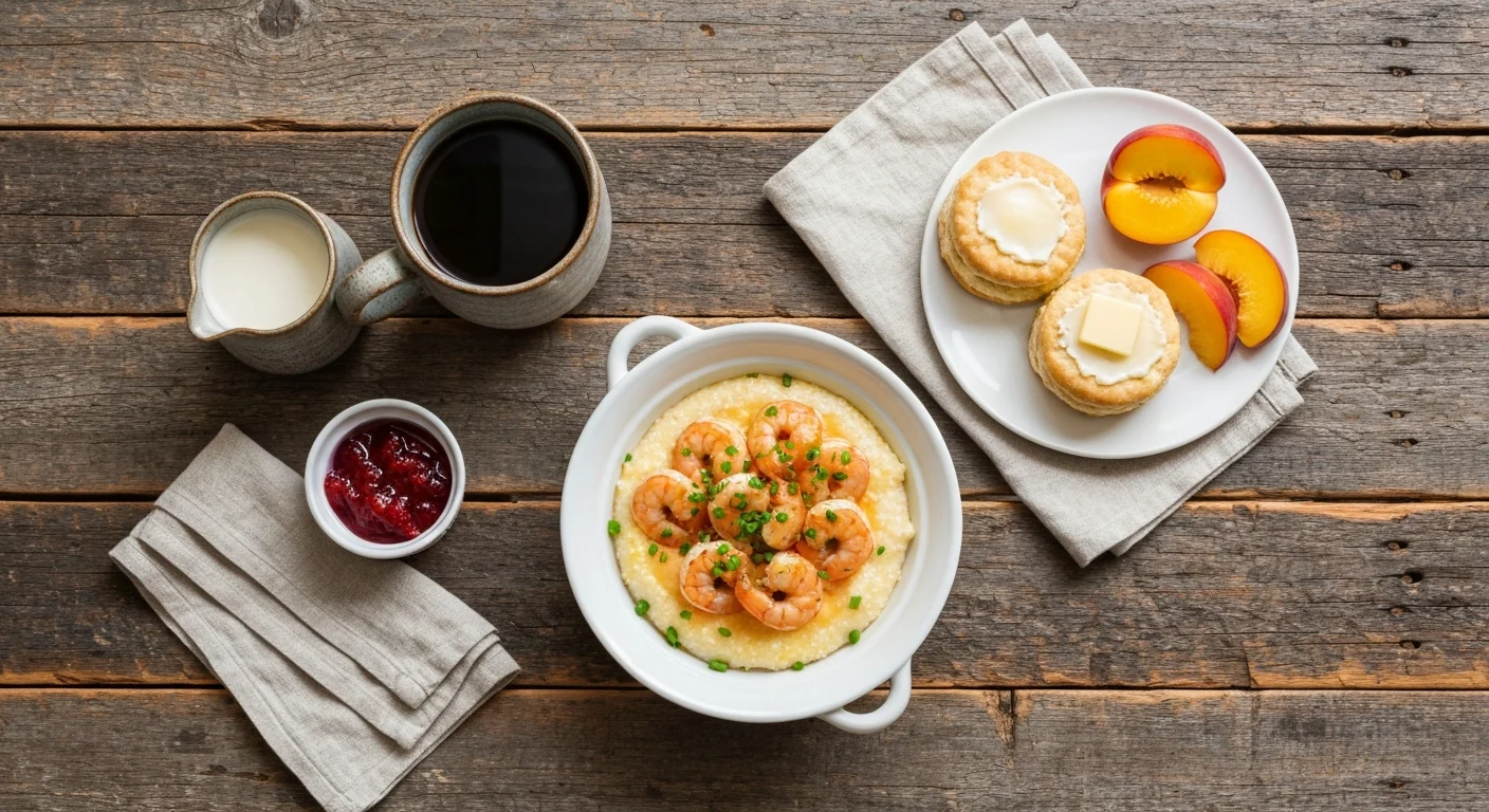 What are the best restaurants in matthews nc? 9 local picks for 2026 1 Southern brunch spread photographed overhead with shrimp and grits and biscuits at a matthews nc restaurant