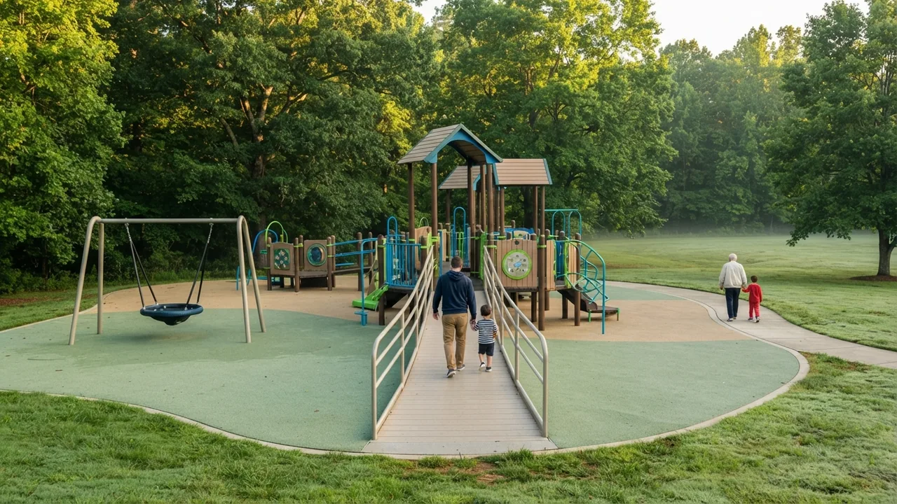 Special needs in Charlotte, accessible playground Accessible playground ramp at a suburban park, illustrating special needs in Charlotte NC (illustrative, not a specific park)