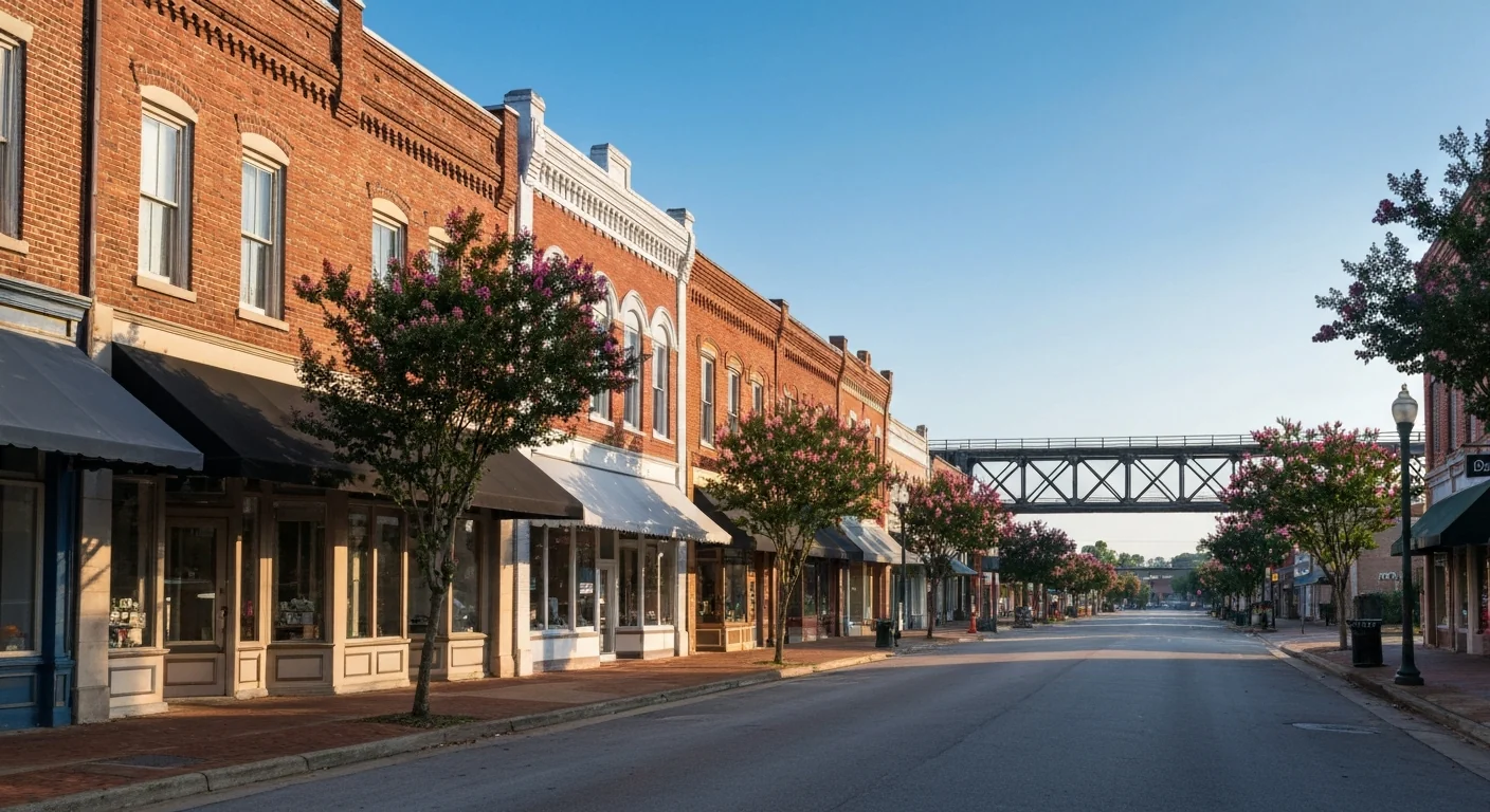 Waxhaw Nc Relocation Guide Featured Waxhaw NC relocation guide: historic downtown main street with brick storefronts and the iconic railroad trestle