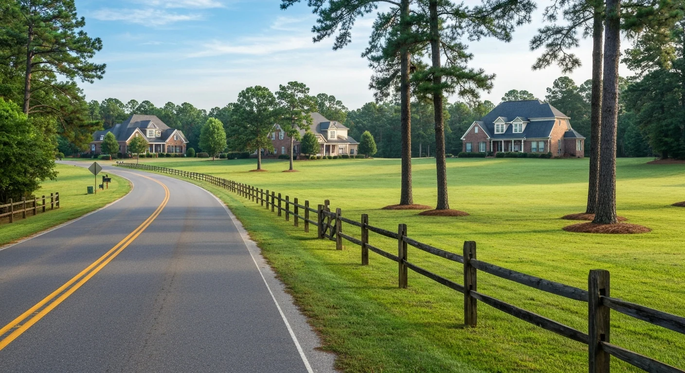 Wesley chapel nc town services: no town police, water, or sewer? What buyers need to know 1 Country road and one acre lots typical of wesley chapel nc town services territory with wells and septic