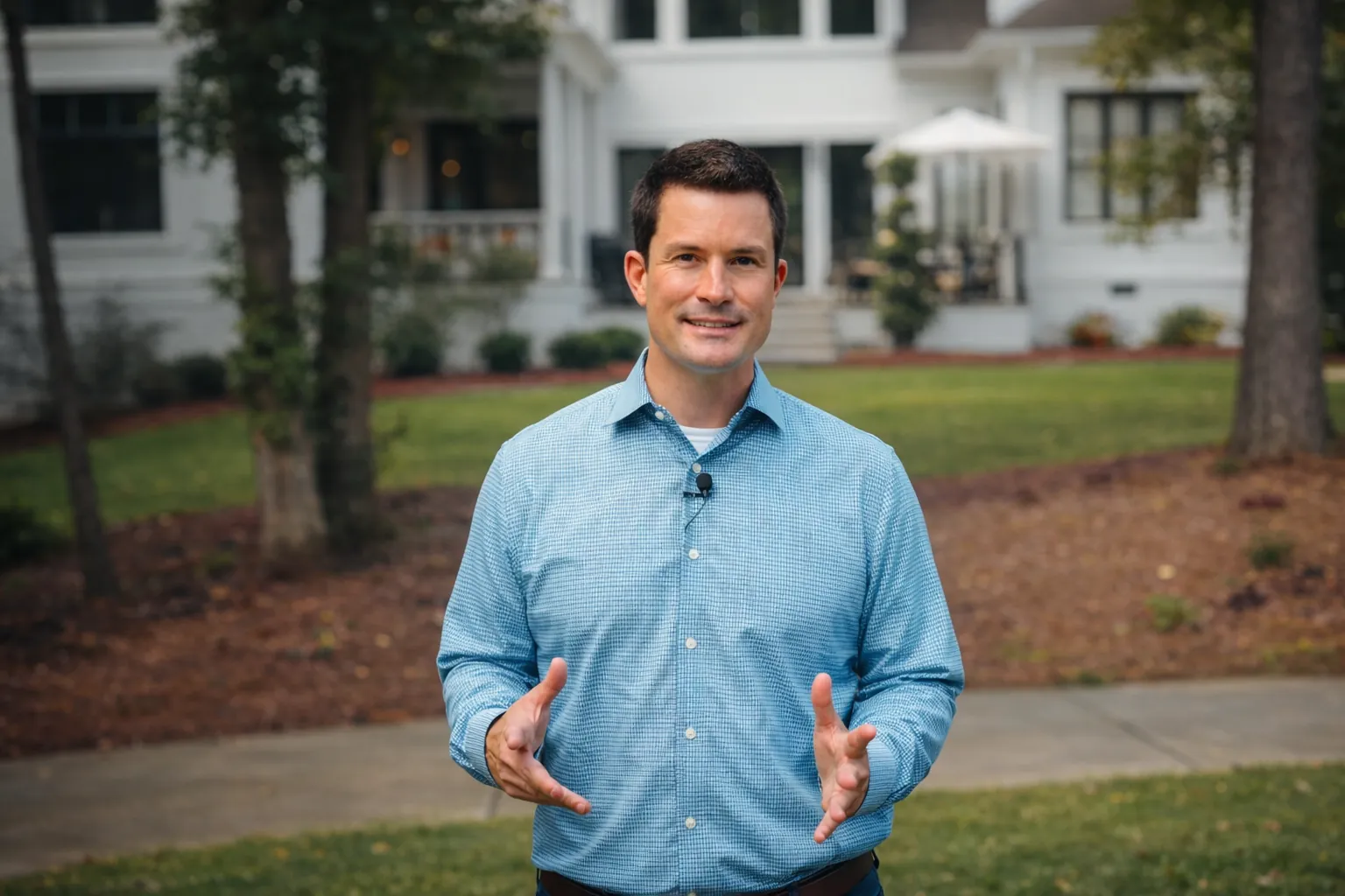 Selling 4 Steve jarrell of the longleaf group filming in front of a home in south charlotte